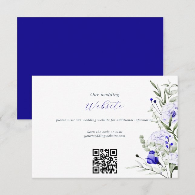 Sade Of Royal Blue Ivory  Wedding Website QR Code Enclosure Card (Front/Back)