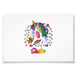 Sadie Dabbing Unicorn Rainbow Personalised Name Cu Photo Print