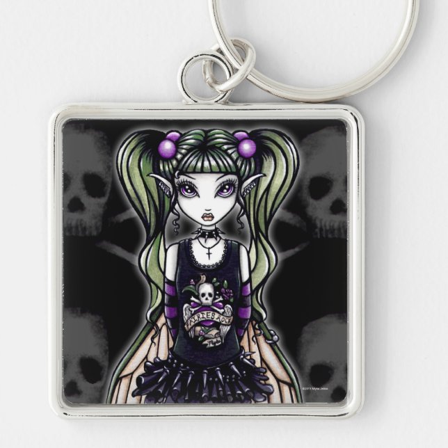 "Sadie" Gothic Skull Fly Fairy Keychain (Front)