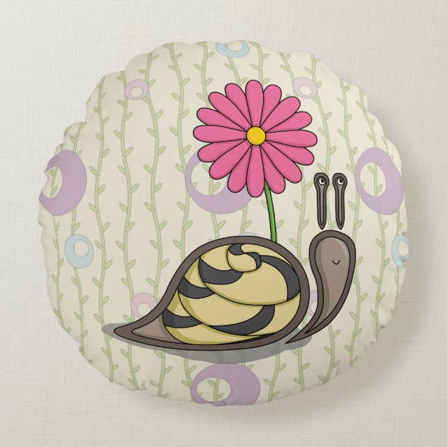 Sadie the Snail Round Pillow (Front)