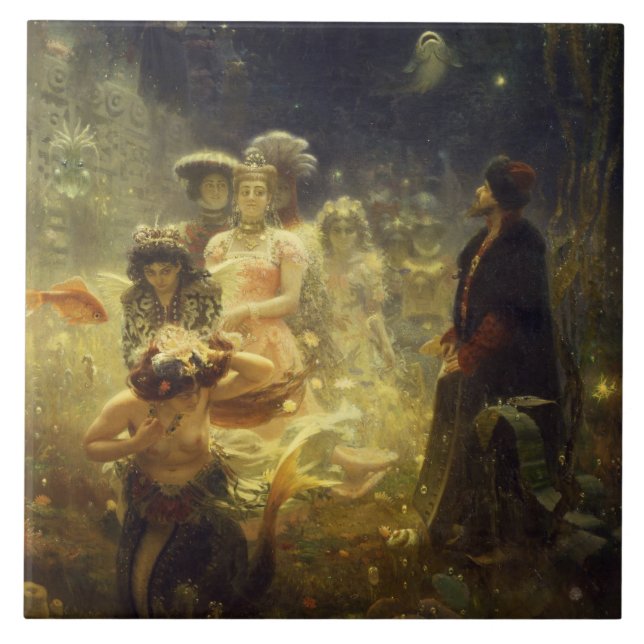 Sadko in the Underwater Kingdom Ilya Repin Mermaid Ceramic Tile (Front)