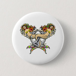 Sadly mermaids at anchor 6 cm round badge