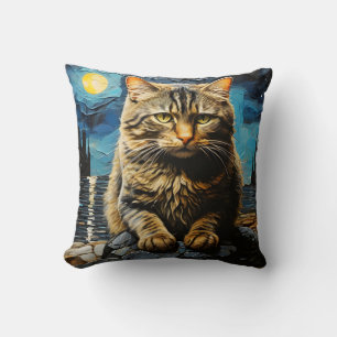 Sadness Cat On Stones Painting Cushion