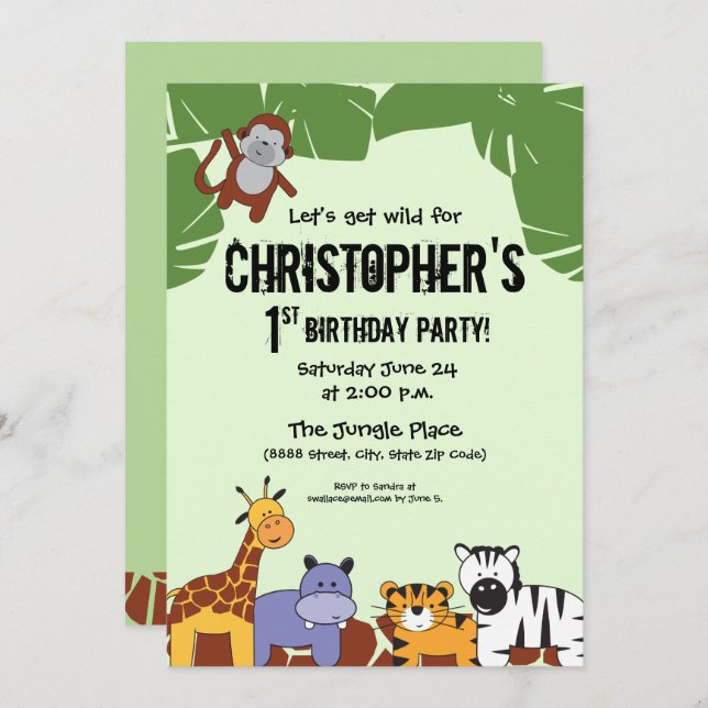 Safari 1st birthday | Let's get wild Invitation (Front/Back)