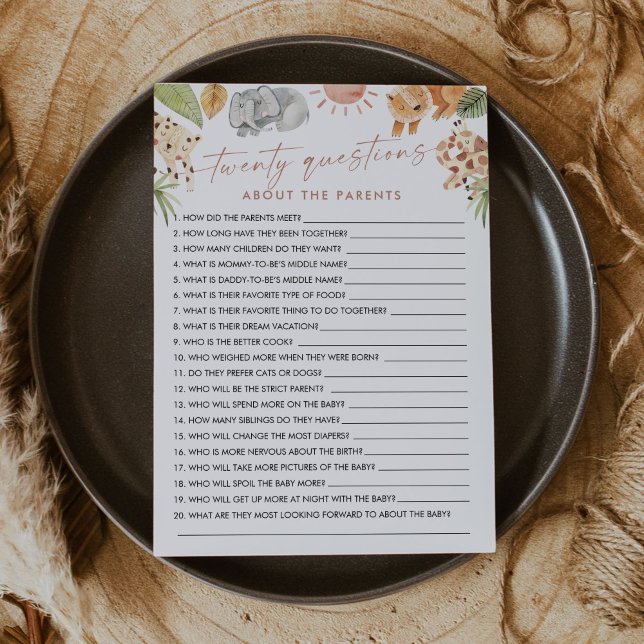 SAFARI 20 Questions About the Parents Baby Game Invitation (Creator Uploaded)