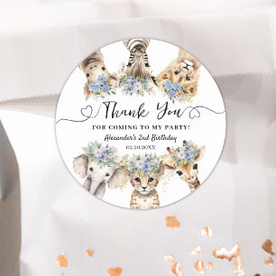 Safari 2nd Birthday Cute Jungle Animals Boy Classic Round Sticker