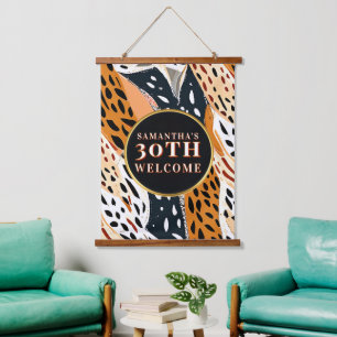 Safari 30th Birthday Welcome Sign Abstract Animal Hanging Tapestry