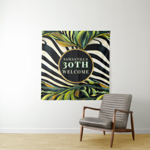 Safari 30th Birthday Welcome Sign Zebra Jungle Tapestry