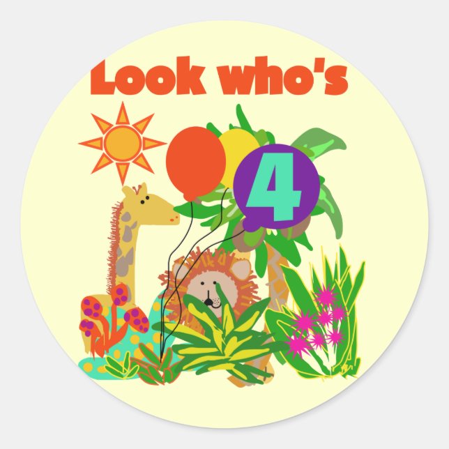 Safari 4th Birthday Tshirts and Gifts Classic Round Sticker (Front)