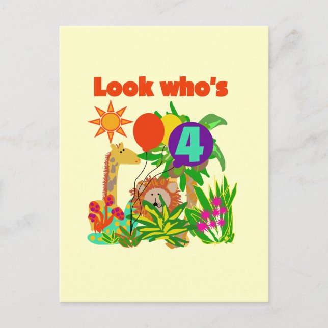 Safari 4th Birthday Tshirts and Gifts Postcard (Front)