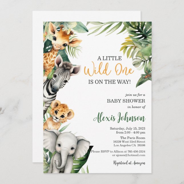 Safari A Little Wild One is on the Way Invitation (Front/Back)