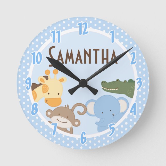 Safari Adventure Jungle Zoo Personalised Clock (Front)