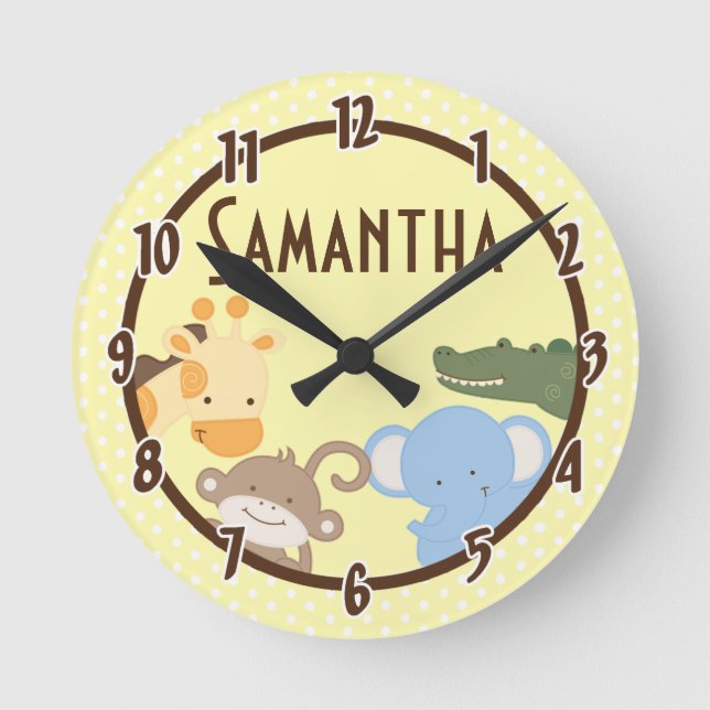 Safari Adventure Jungle Zoo Personalised Clock (Front)