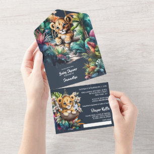 Safari adventure lion cub jungle greenery zoo  all in one invitation
