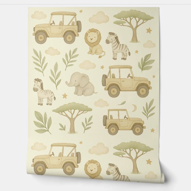 Safari Adventure Nursery Wallpaper Neutral Jungle (Unrolling)
