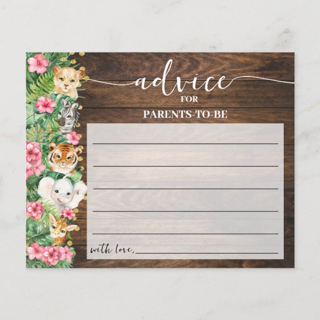 Safari Advice Mom & Dad Pink Rustic Shower Card (Front)