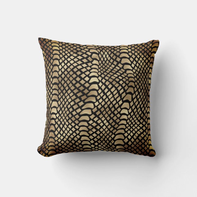 Safari African Black Gold Python Animal Skin Sepia Cushion (Front)