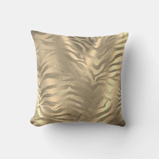 Safari African Gold Glam Zebra Animal Skin Sepia Cushion (Front)