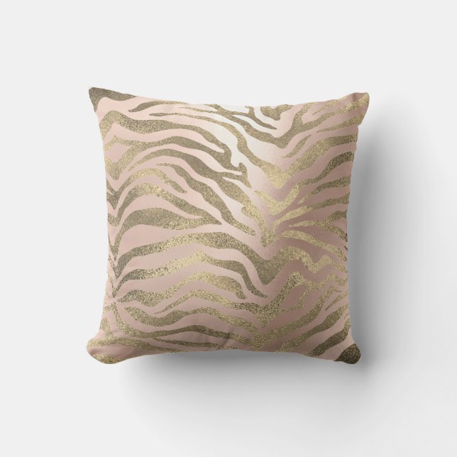 Safari African Sepia Rose Gold Zebra Animal Skin Cushion (Front)