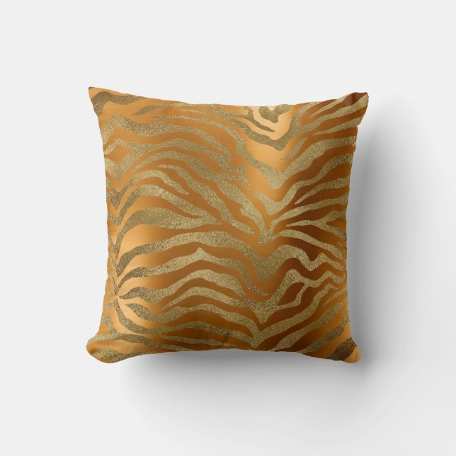 Safari African Steel Gold Glam Zebra Animal Skin Cushion (Front)