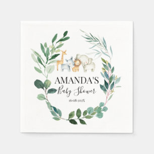 Safari And Foliage Wreath Baby Shower Napkins