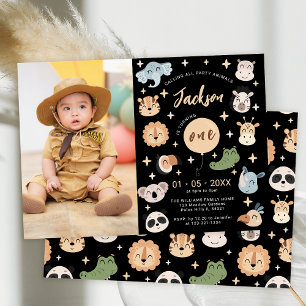 Safari animal 1st birthday boy photo invitation