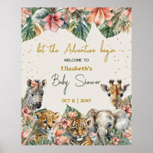 Safari Animal Adventure Begin Baby Boy Shower Poster