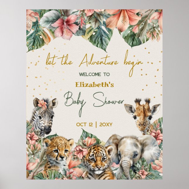Safari Animal Adventure Begin Baby Boy Shower Poster (Front)
