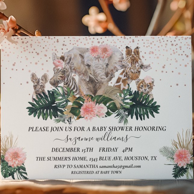Safari Animal Babies Pink Jungle Shower  Invitation (Creator Uploaded)