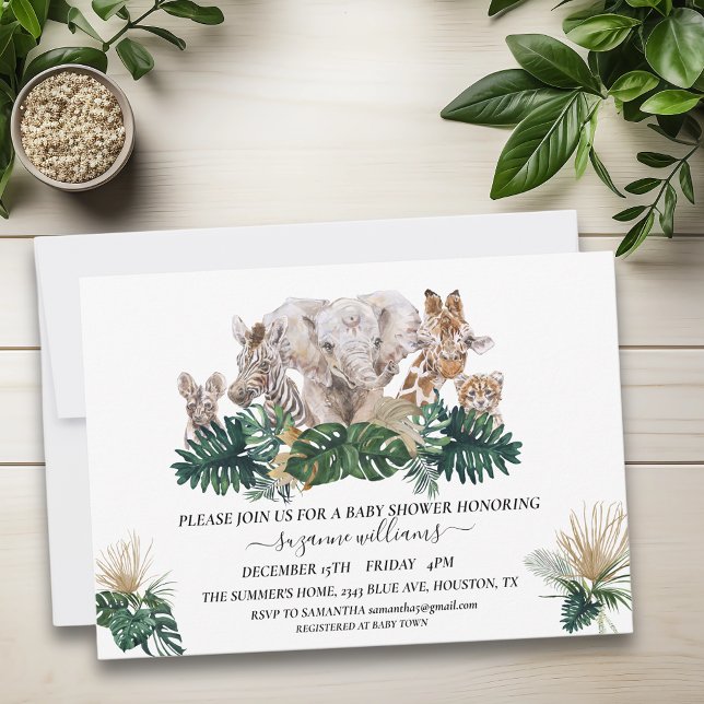 Safari Animal Babies Watercolor Jungle Baby Shower Invitation (Creator Uploaded)