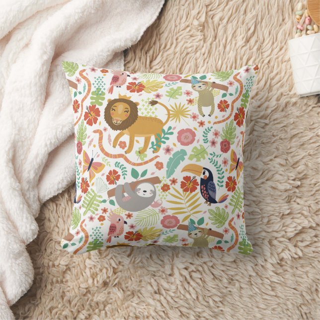 Safari Animal Baby Cushion, Bright Colorful Jungle Cushion (Blanket)