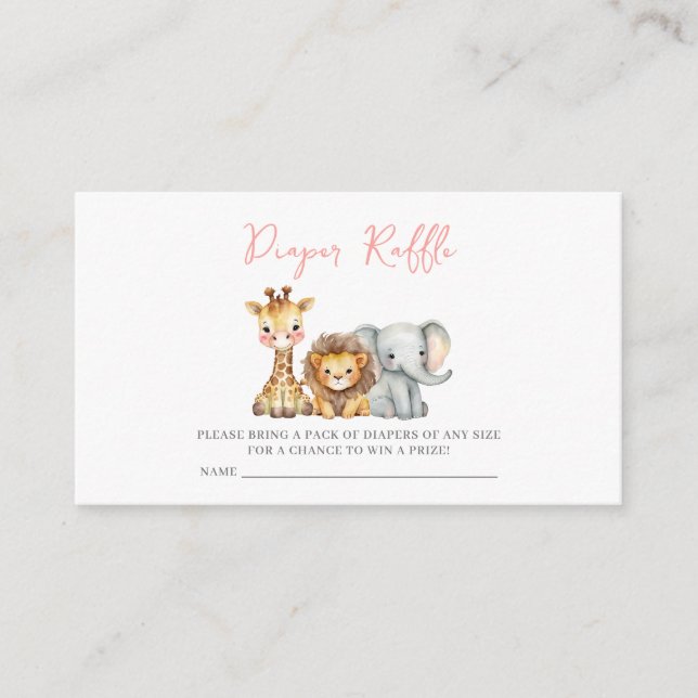 Safari Animal Baby Shower Diaper Raffle Ticket Enclosure Card (Front)