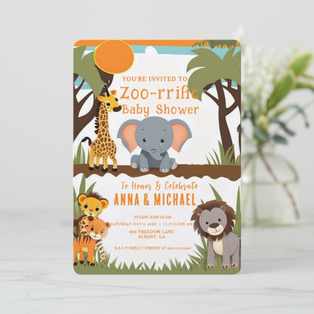 Safari Animal Baby Shower Invitations – Wild (Standing Front)
