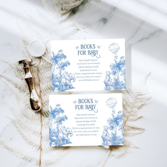 Safari Animal Blue Toile Baby Boy Shower Books Enclosure Card (Creator Uploaded)