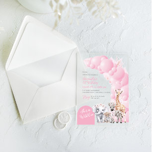 Safari Animal Blush Pink Wild One Girl Birthday Acrylic Invitations