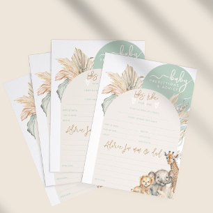 Safari animal boho Baby Shower predictions game