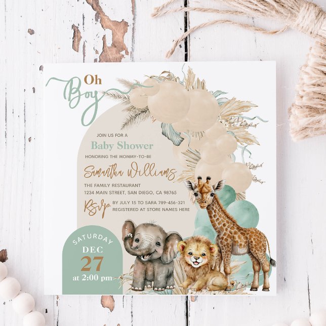 Safari animal Boho Oh Boy Baby Shower Invitation (Creator Uploaded)