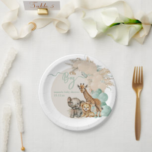 Safari animal Boho Oh Boy Baby Shower  Paper Plate