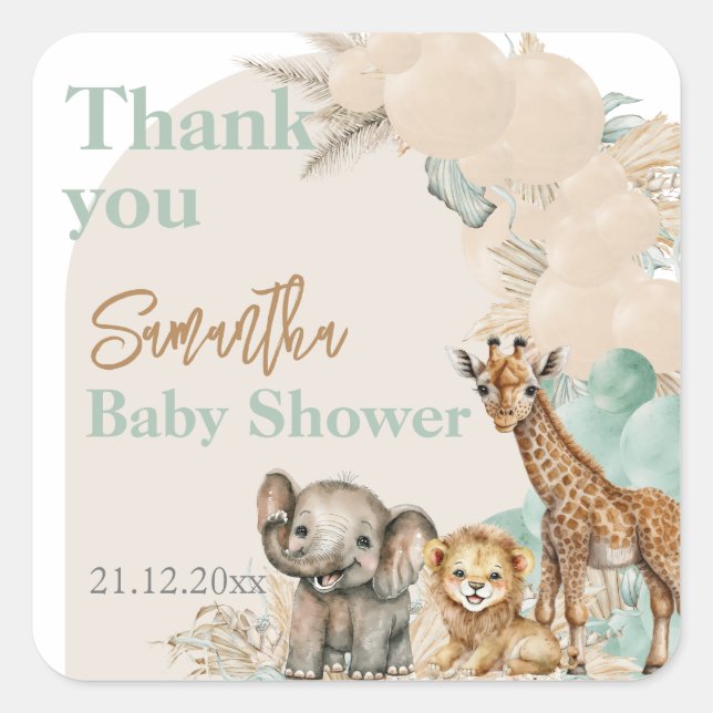 Safari animal Boho Oh Boy Baby Shower thanks Square Sticker (Front)
