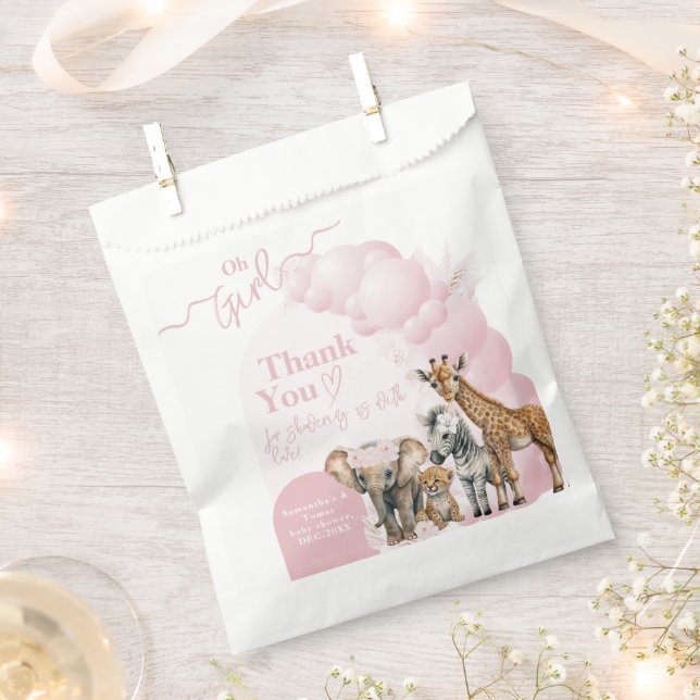 Safari animal Boho Oh Girl Baby Shower Favour Bag (Clipped)