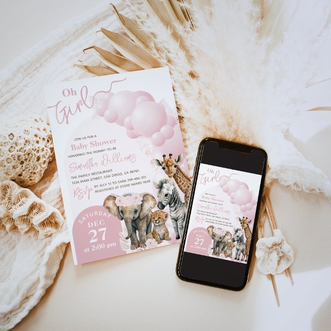 Safari animal Boho Oh Girl Baby Shower Invitation (Creator Uploaded)