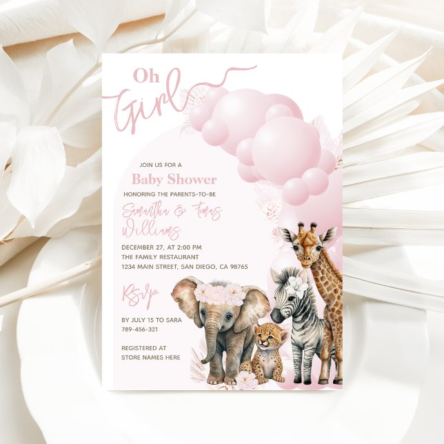 Safari animal Boho Oh Girl Baby Shower Invitation (Creator Uploaded)