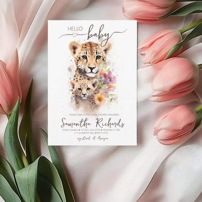 Safari Animal Cheetah Floral Mum Baby Shower Invitation (Safari Animal Cheetah Floral Mom Baby Shower Invitation)