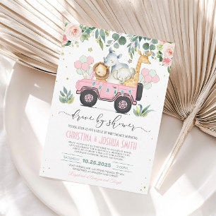 Safari Animal Drive Through Baby Shower Girl Invitation