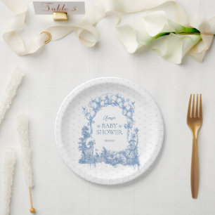 Safari Animal Dusty Blue Toile Baby Boy Shower Paper Plate