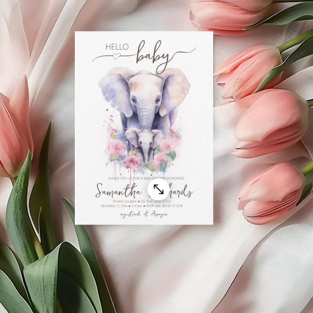 Safari Animal Elephant Floral Mum Baby Shower Invitation (Safari Animal Elephant Floral Mom Baby Shower Invitation)