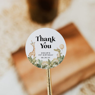 Safari Animal First Birthday Round Sticker Wild 1