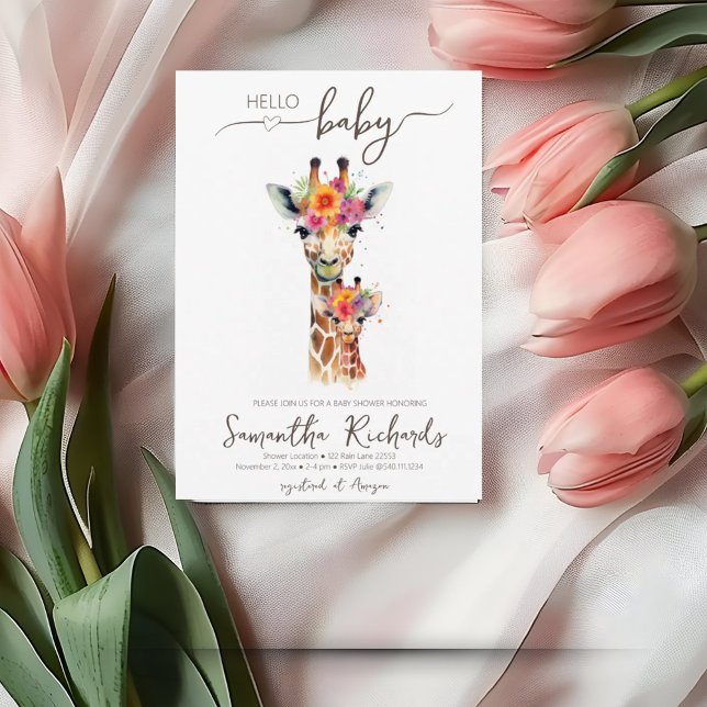 Safari Animal Floral Giraffe Mum Baby Shower Invitation (Safari Animal Floral Giraffe Mom Baby Shower Invitation)
