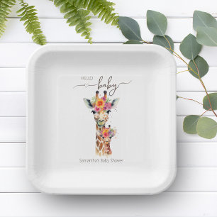 Safari Animal Floral Giraffe Mum Baby Shower Paper Plate