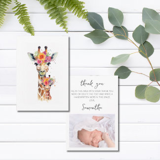 Safari Animal Floral Giraffe Mum Baby Shower Thank You Card